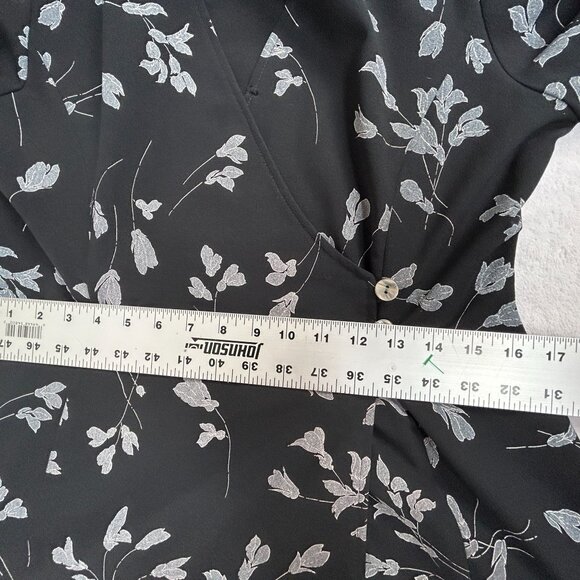 Vintage Travel Smith Black Floral Print V-Neck Short Sleeves Midi Dress Size 10 - Picture 7 of 8